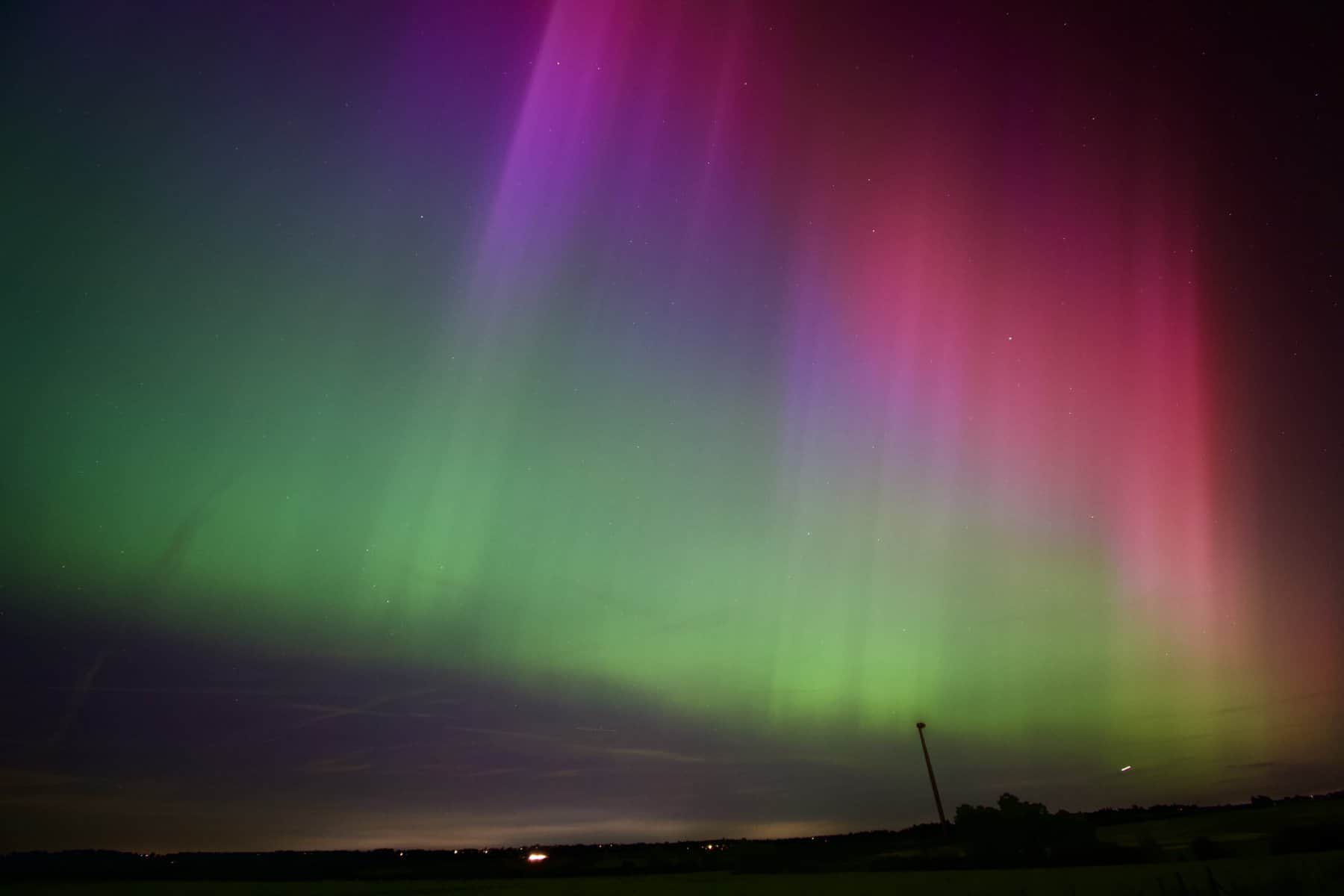 The Northern Lights shining above southern England