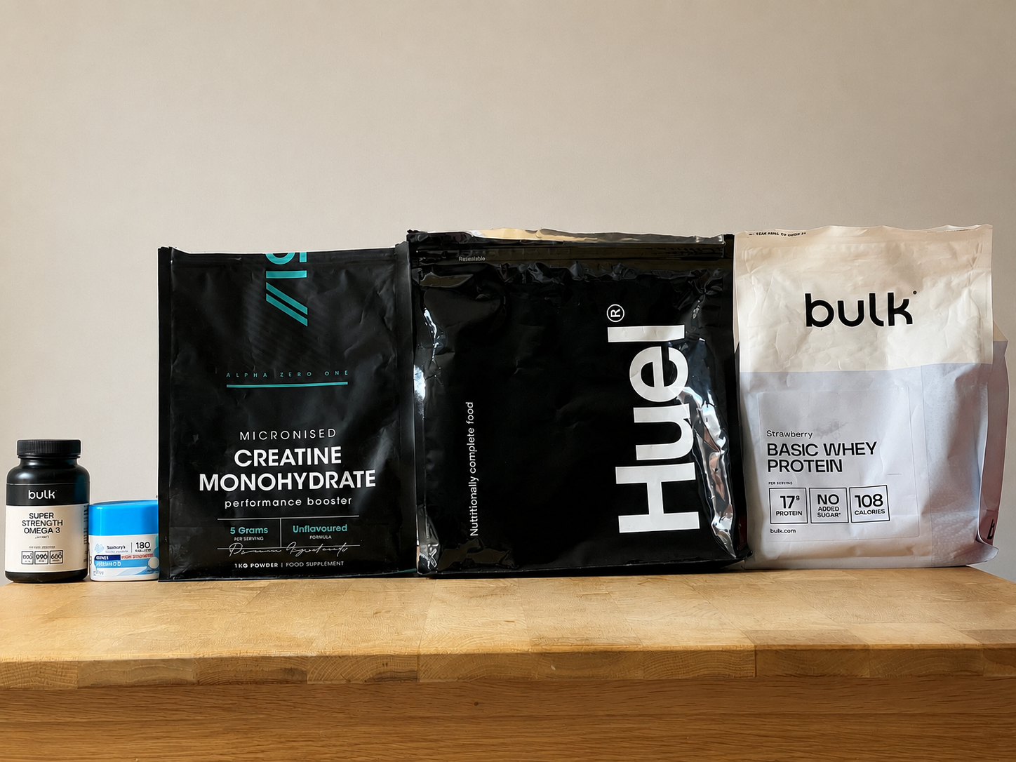 Food supplements on a table.